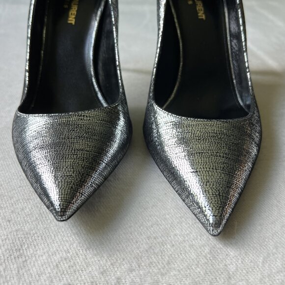SAINT LAURENT Shoes Anja 85 Gray Metallic High Heel Pumps - Picture 9 of 12